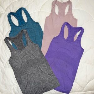 Lululemon Swiftly Tank Tops Size 2 Bundle 4 tanks Pink Purple Teal Stripe Grey